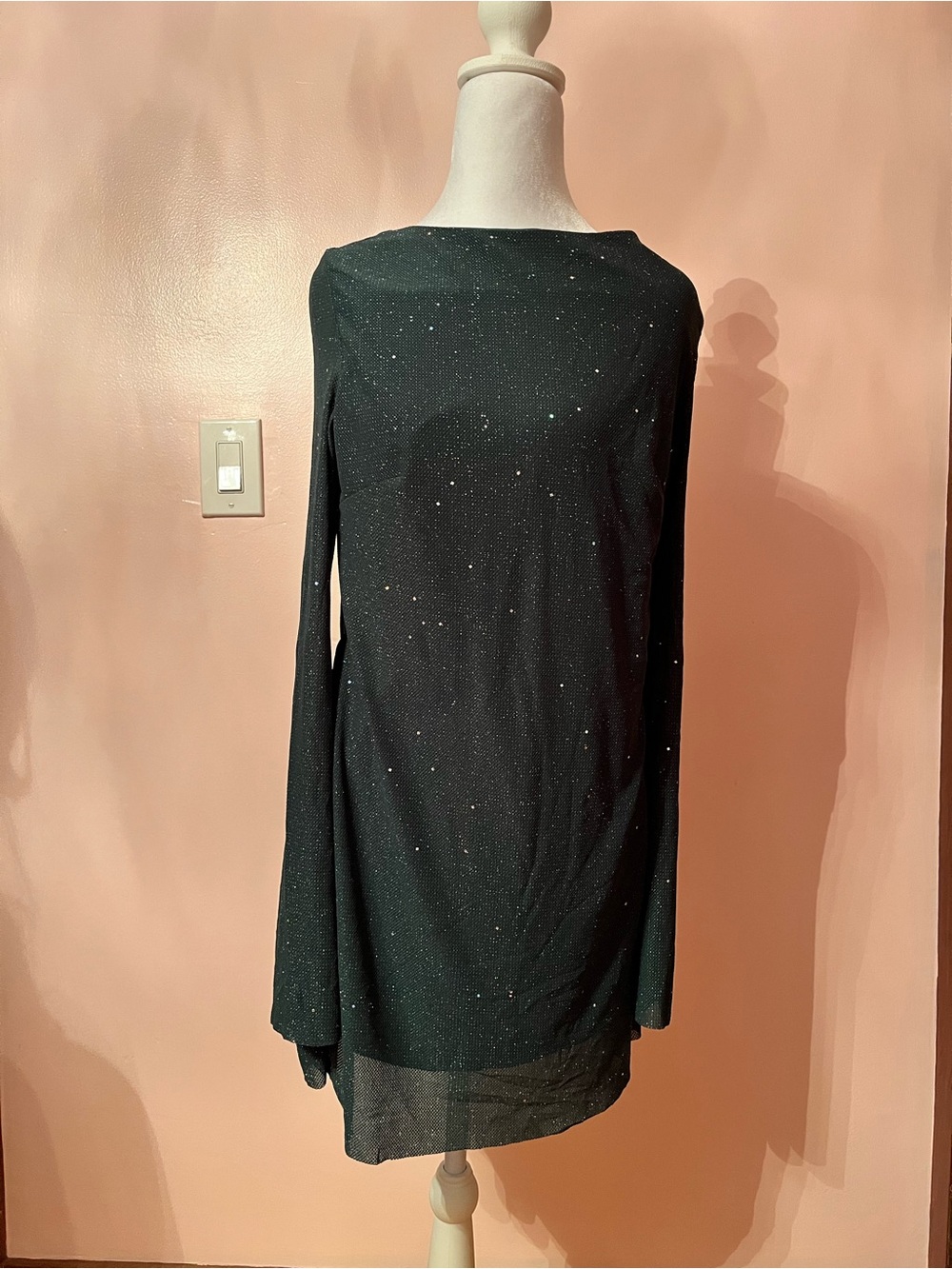 Emerald green Sparkle Long Sleeve Shift Dress
